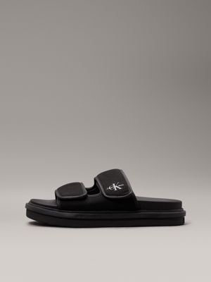 triple black canvas sandals for men calvin klein jeans