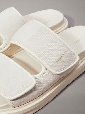 triple creamy white canvas sandals for men calvin klein jeans