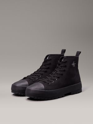 triple black canvas high-top trainers for men calvin klein jeans