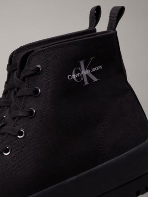 triple black canvas high-top trainers for men calvin klein jeans