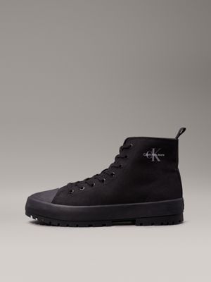 triple black canvas high-top trainers for men calvin klein jeans