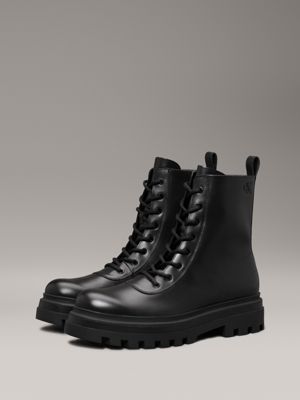 triple black leather lug boots for men calvin klein jeans