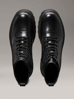 triple black leather lug boots for men calvin klein jeans