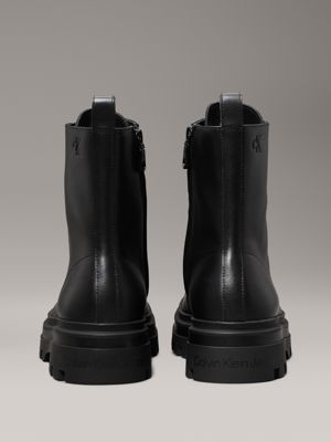 triple black leather lug boots for men calvin klein jeans