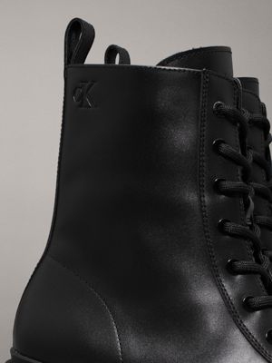 triple black leather lug boots for men calvin klein jeans