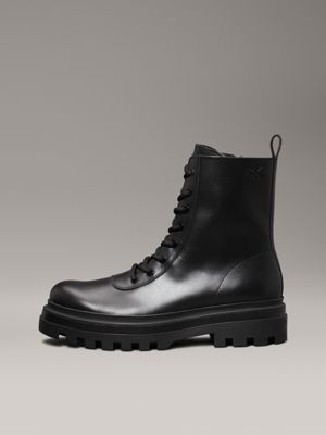 triple black leather lug boots for men calvin klein jeans