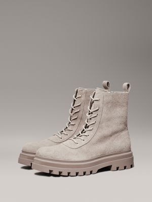 beige suède lug winterlaarzen voor heren - calvin klein jeans