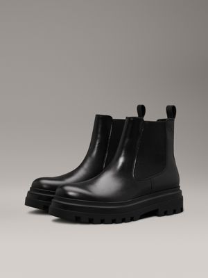 triple black leather lug chelsea boots for men calvin klein jeans