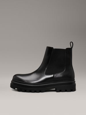 triple black leather lug chelsea boots for men calvin klein jeans