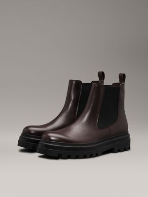 bitter chocolate/black leather lug chelsea boots for men calvin klein jeans