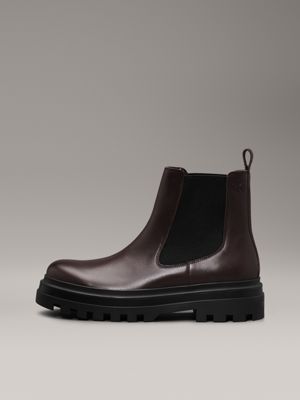 bitter chocolate/black leather lug chelsea boots for men calvin klein jeans