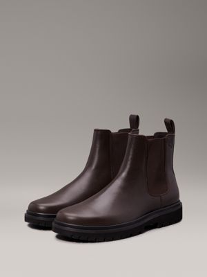 dark brown/black leather chelsea boots for men calvin klein jeans