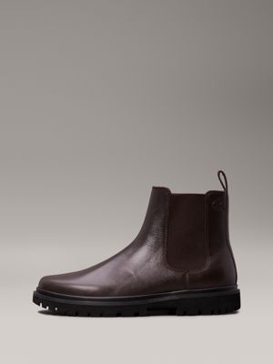 dark brown/black leather chelsea boots for men calvin klein jeans