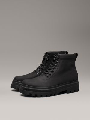 triple black leather winter lug boots for men calvin klein jeans