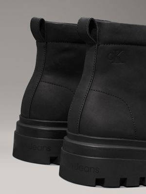 triple black leather winter lug boots for men calvin klein jeans