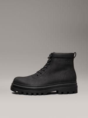 triple black leather winter lug boots for men calvin klein jeans