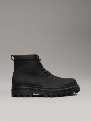 black leather winter lug boots for men calvin klein jeans