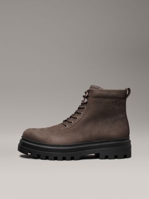 slate black/black leather winter lug boots for men calvin klein jeans