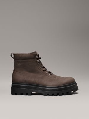 khaki leather winter lug boots for men calvin klein jeans