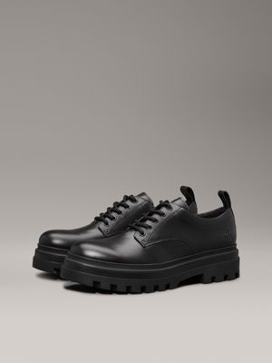 triple black leather lug lace-up shoes for men calvin klein jeans