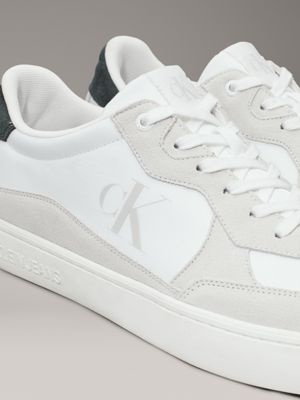 bright white/green palm suede trainers for men calvin klein jeans