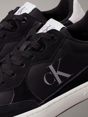 black/bright white suede trainers for men calvin klein jeans