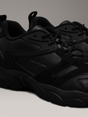 triple black leather trainers for men calvin klein jeans