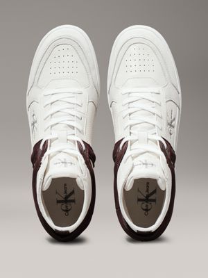 creamy white/bitter chocolate leather high-top trainers for men calvin klein jeans