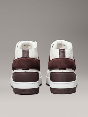 creamy white/bitter chocolate leather high-top trainers for men calvin klein jeans