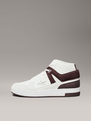 creamy white/bitter chocolate leather high-top trainers for men calvin klein jeans