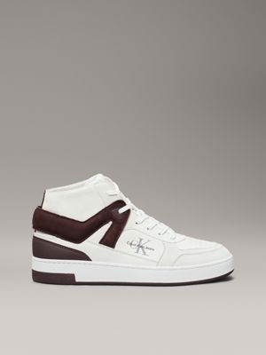 beige leather high-top trainers for men calvin klein jeans