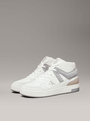 creamy white/eggshell leather high-top trainers for men calvin klein jeans