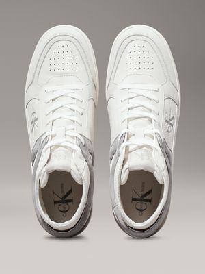 creamy white/eggshell leather high-top trainers for men calvin klein jeans