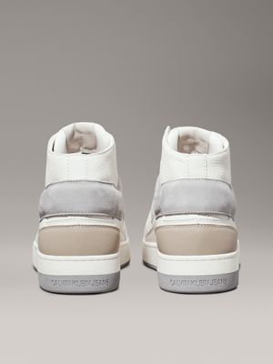 creamy white/eggshell leather high-top trainers for men calvin klein jeans