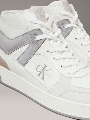 creamy white/eggshell leather high-top trainers for men calvin klein jeans