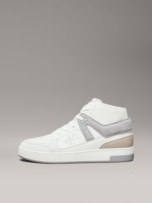 creamy white/eggshell leather high-top trainers for men calvin klein jeans