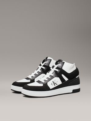 black/bright white leather high-top trainers for men calvin klein jeans