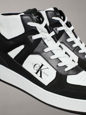 black/bright white leather high-top trainers for men calvin klein jeans