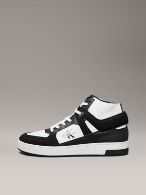 black/bright white leather high-top trainers for men calvin klein jeans