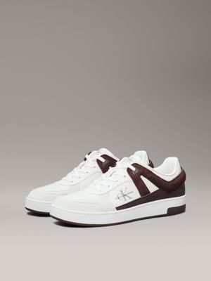 creamy white/bitter chocolate leather trainers for men calvin klein jeans