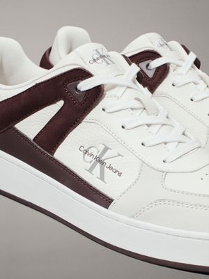 creamy white/bitter chocolate leather trainers for men calvin klein jeans