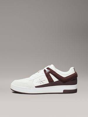 creamy white/bitter chocolate leather trainers for men calvin klein jeans