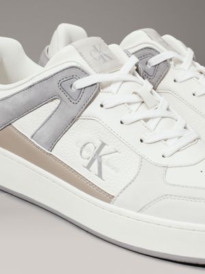 creamy white/eggshell leather trainers for men calvin klein jeans