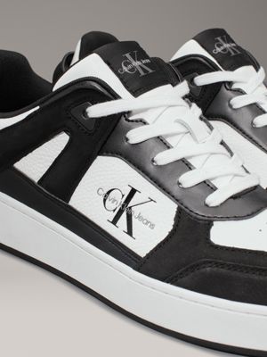 black/bright white leather trainers for men calvin klein jeans