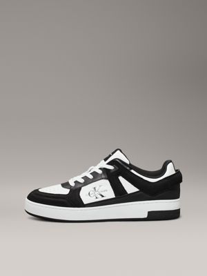 black/bright white leather trainers for men calvin klein jeans