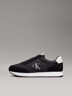 black/bright white suede trainers for men calvin klein jeans