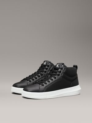 black/bright white leather high-top trainers for men calvin klein jeans