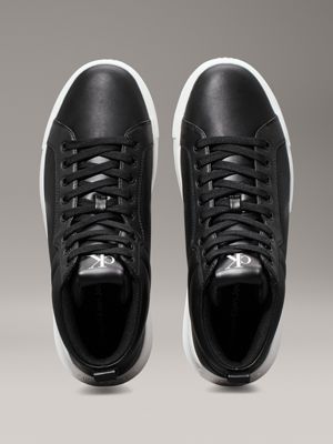 black/bright white leather high-top trainers for men calvin klein jeans