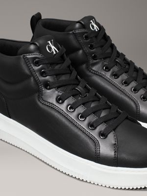 black/bright white leather high-top trainers for men calvin klein jeans