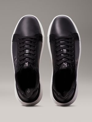 black/bright white leather trainers for men calvin klein jeans